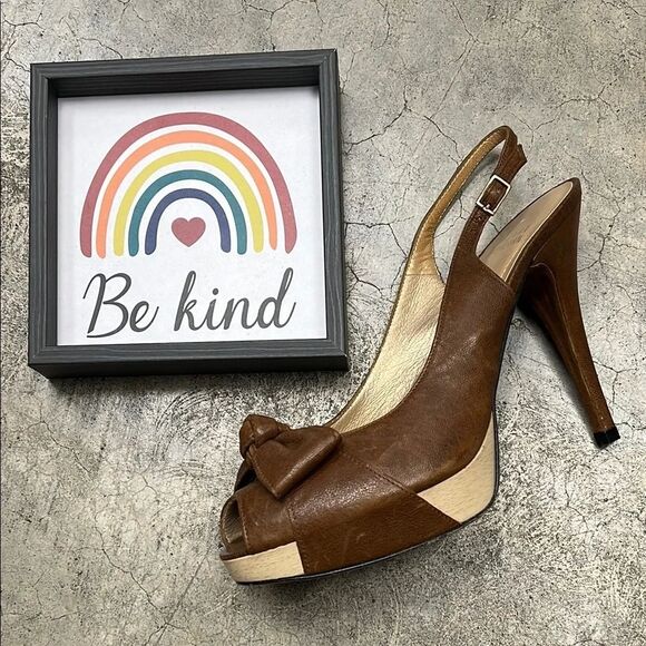 Stuart Weitzman Shoes - * Stuart Weitzman Brown and Cream Peep-Toe Heels